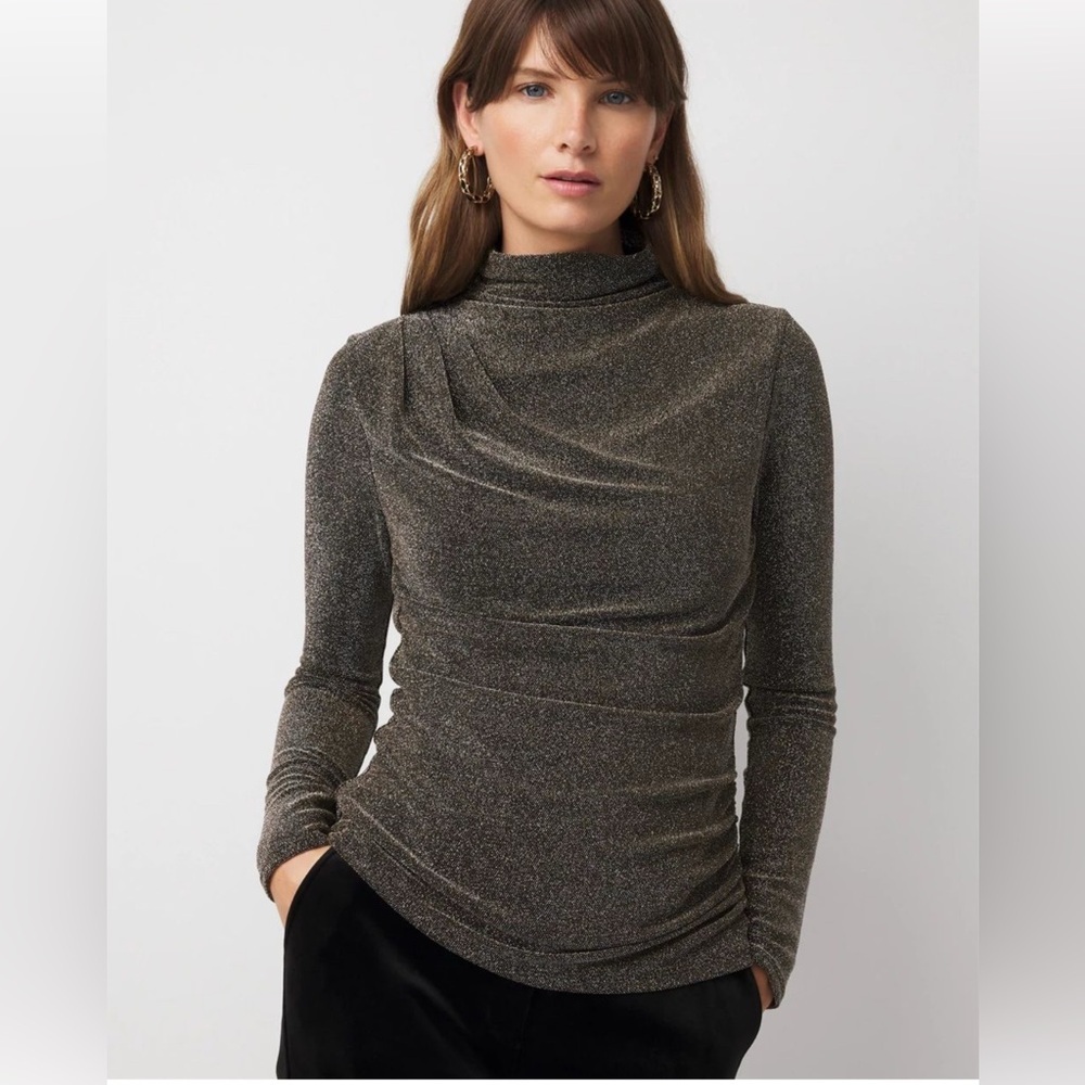White House Black Market Metallic Long-Sleeve Blouse
